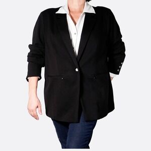 WynneLayers Ponte Knit Black Blazer Silver Button Detail Jacket Plus 2X XXL